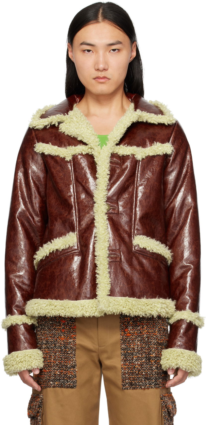 Jakna Anna Sui Anna Sui Runway Faux-Leather and Shearling Jacket Smeđa | M824A31