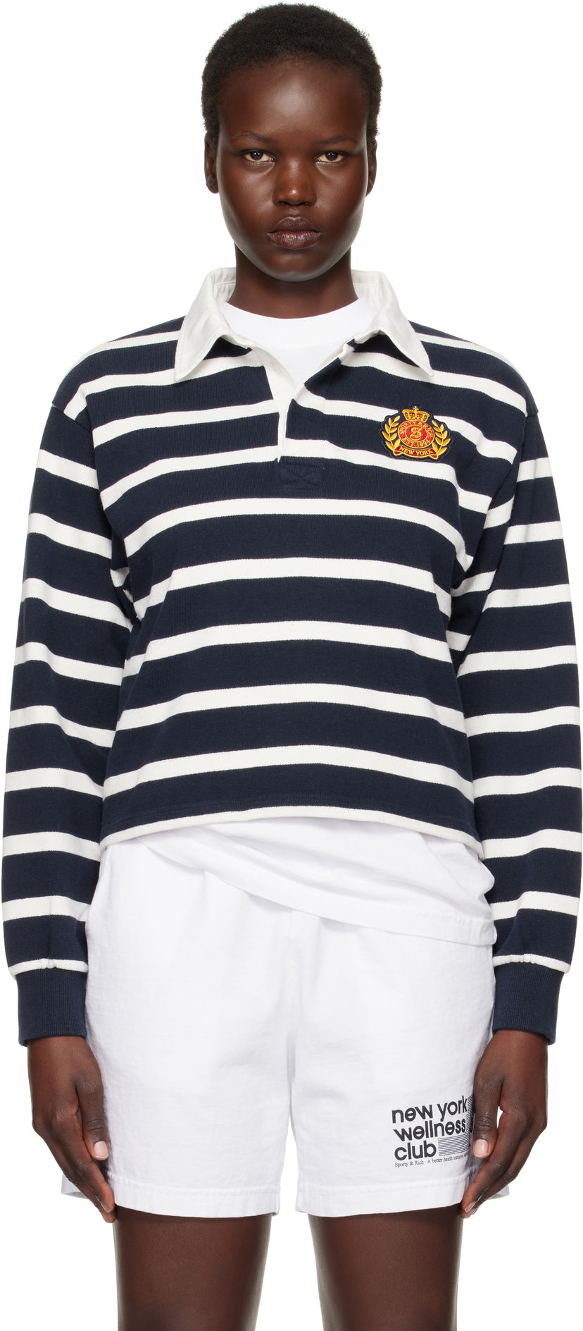 Polo majica Sporty & Rich Navy & White Striped Cropped Rugby Polo Tamnoplava | ST008506243ST39