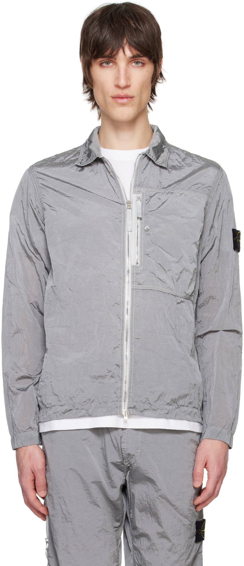 Vjetrovka Stone Island Stone Island Regenerated Nylon Metal ECONYL Overshirt Siva | K1S15 1200005 S0019