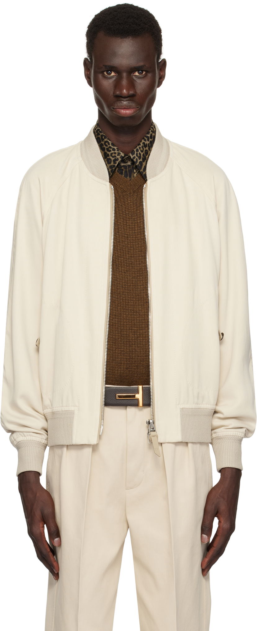 Bomber jakna Tom Ford TOM FORD Fluid Gabardine Bomber Jacket Bež | OBS046-FMT049S25