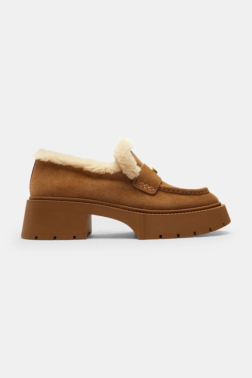 Tenisice i cipele Coach Leah Platform Suede Shearling Loafers Smeđa | CCH84.PP1