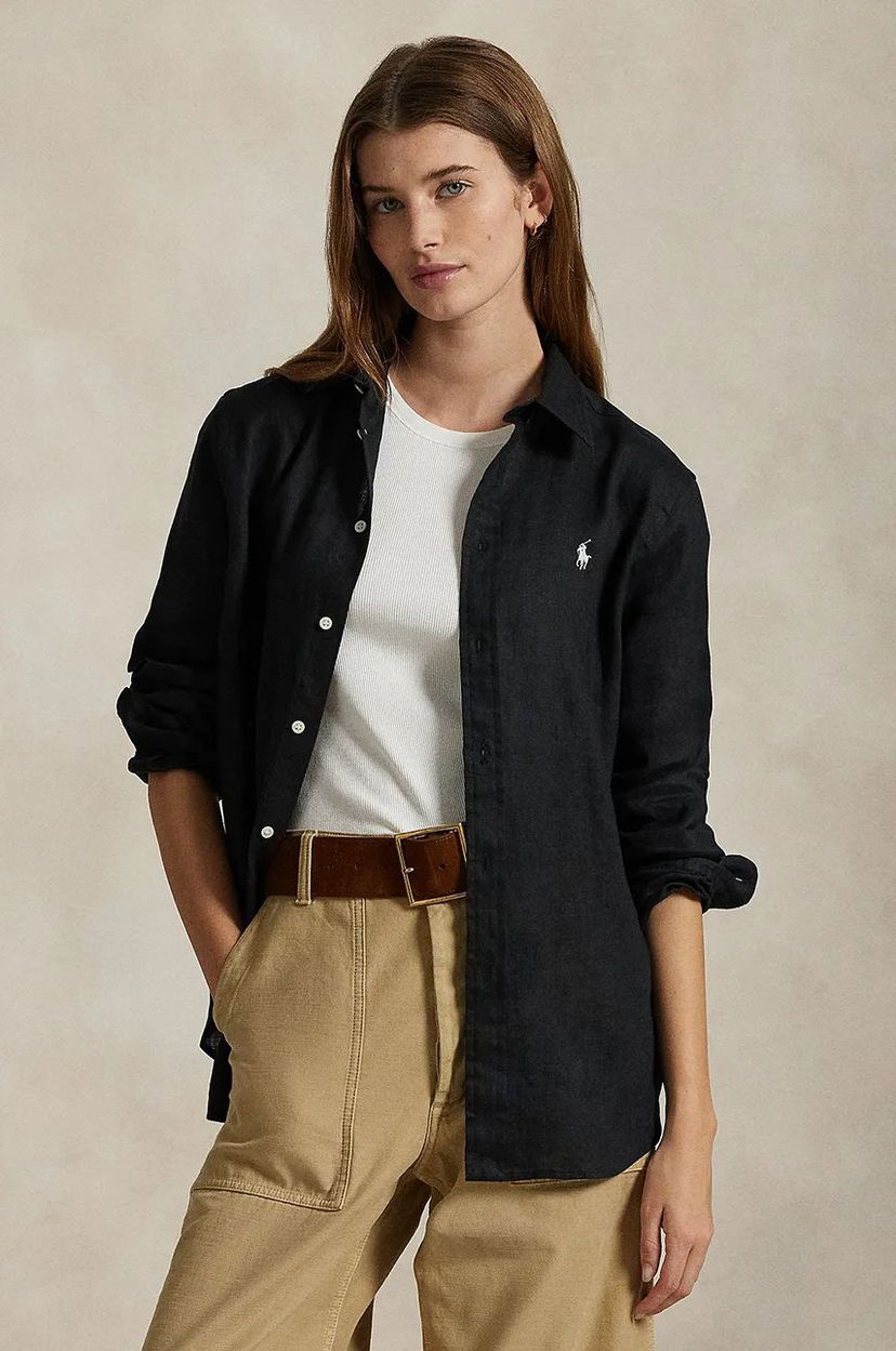Košulja Polo by Ralph Lauren Polo Ralph Lauren Linen Shirt, Regular Fit, Classic Collar Crna | 211970730