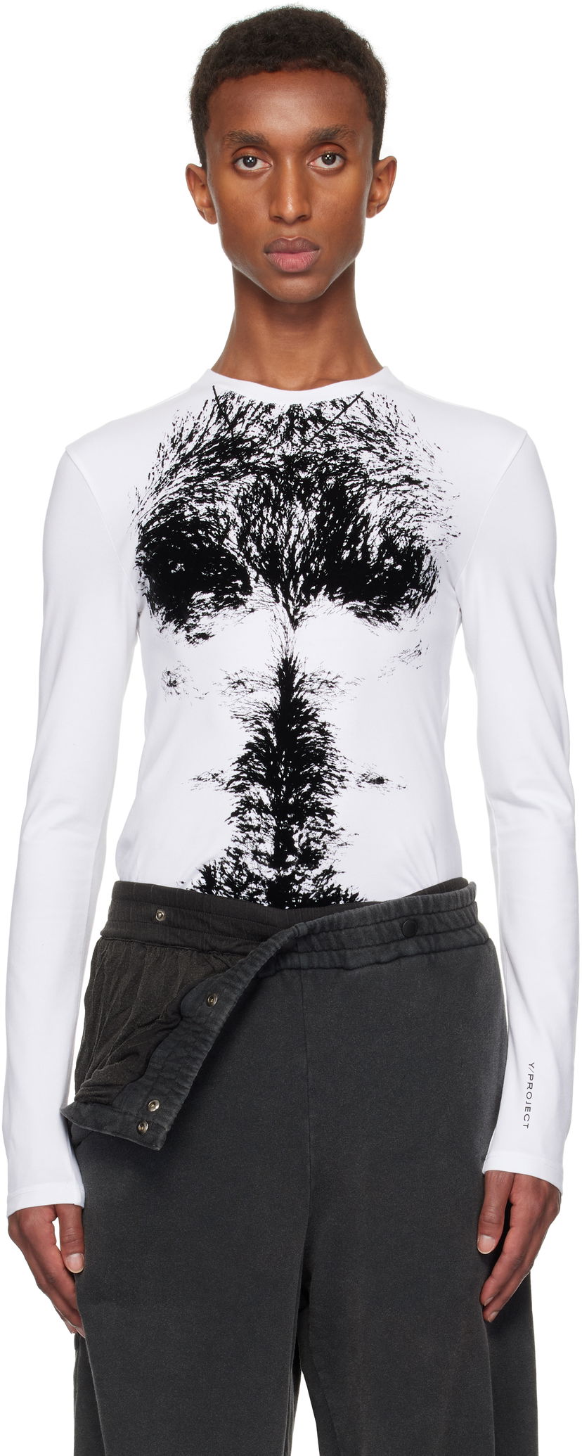 Majica kratkih rukava Y/PROJECT Long Sleeve T-shirt Chest Print Bijela | 204TO007