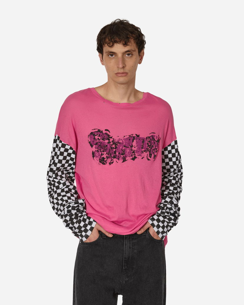 Majica kratkih rukava ERL Checkered Sleeve Graphic Longsleeve T-Shirt Ružičasta | ERL08T018 1