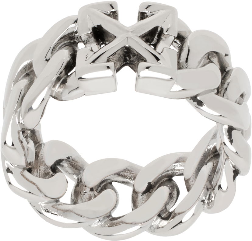 Prsten Off-White Chain Ring with Arrow Accent Metalik | OMOC07DC99MET0017200