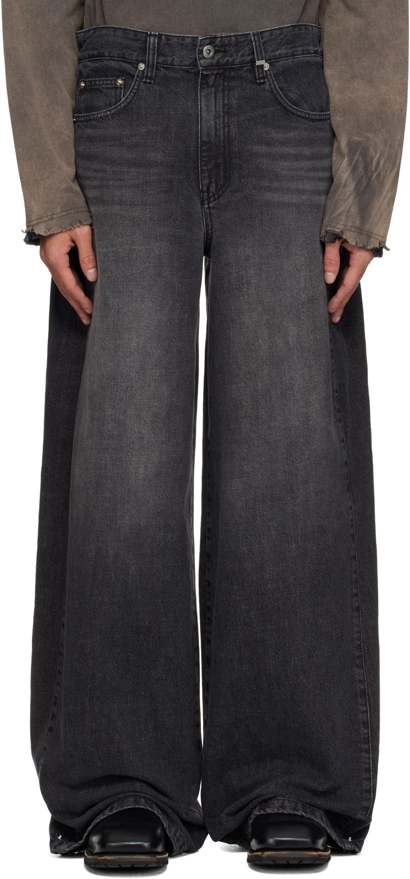 Jeans We11done We11done Tuck Detail Jeans Crna | WD-DP1-25-358-M-BK