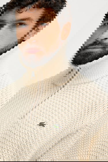Džemper Lacoste Wool Blend Waffle Knit Half-Zip Polo Sweater Bež | AH5205, 3