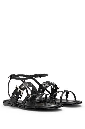 Dodaci BOSS Leather Sandals with Eyelets and Studs Crna | 50542090