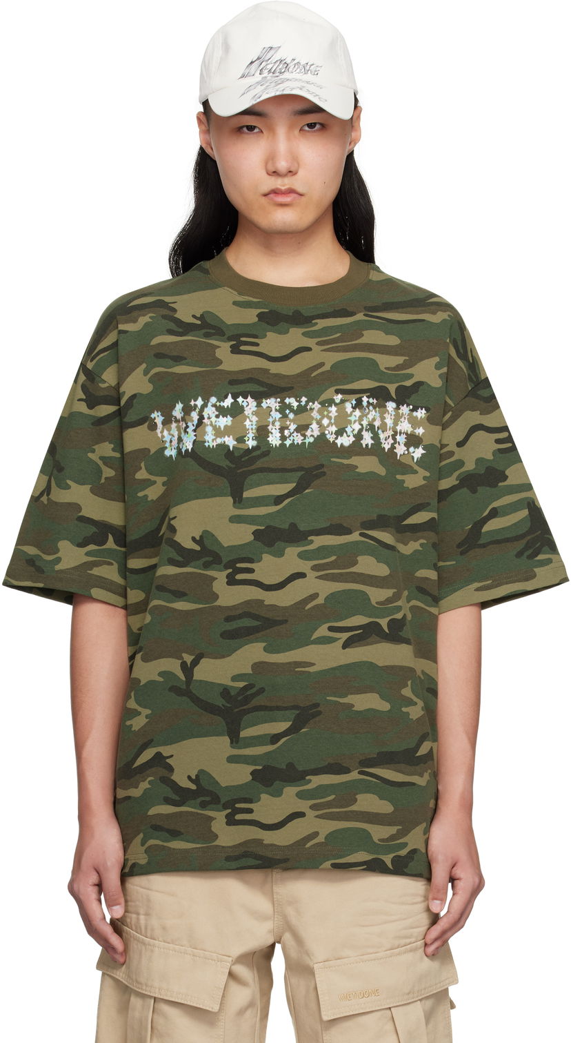 Majica kratkih rukava We11done We11done Camo Sparkle Logo T-Shirt Zelena | WD-TT0-25-741-U-MX
