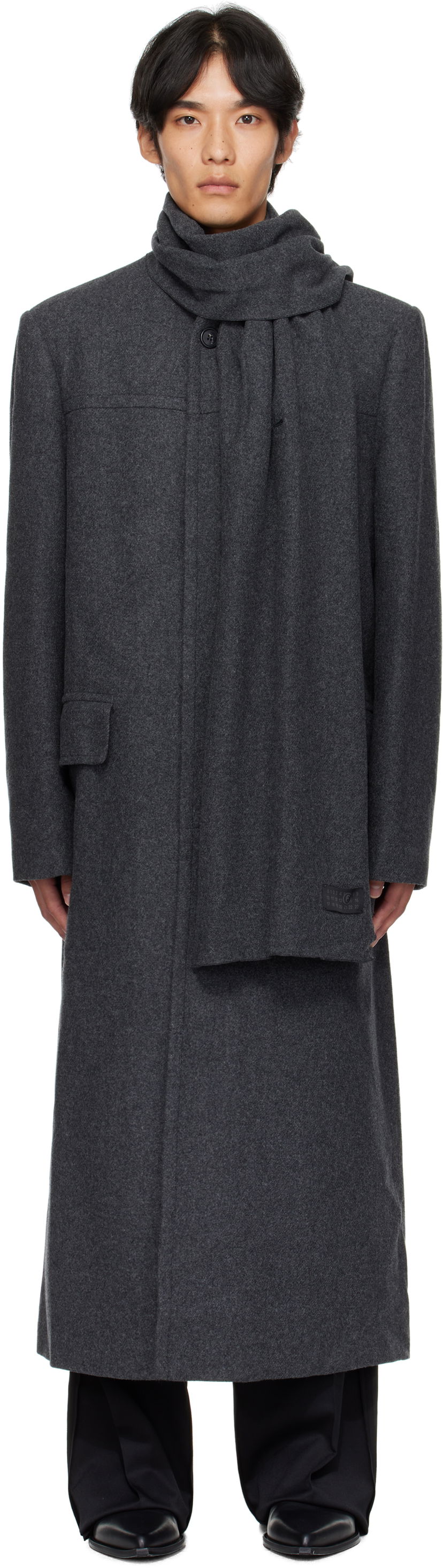Kaputi Maison Margiela Long Felted Coat with Draped Scarf Siva | SH0AA0012 M35473
