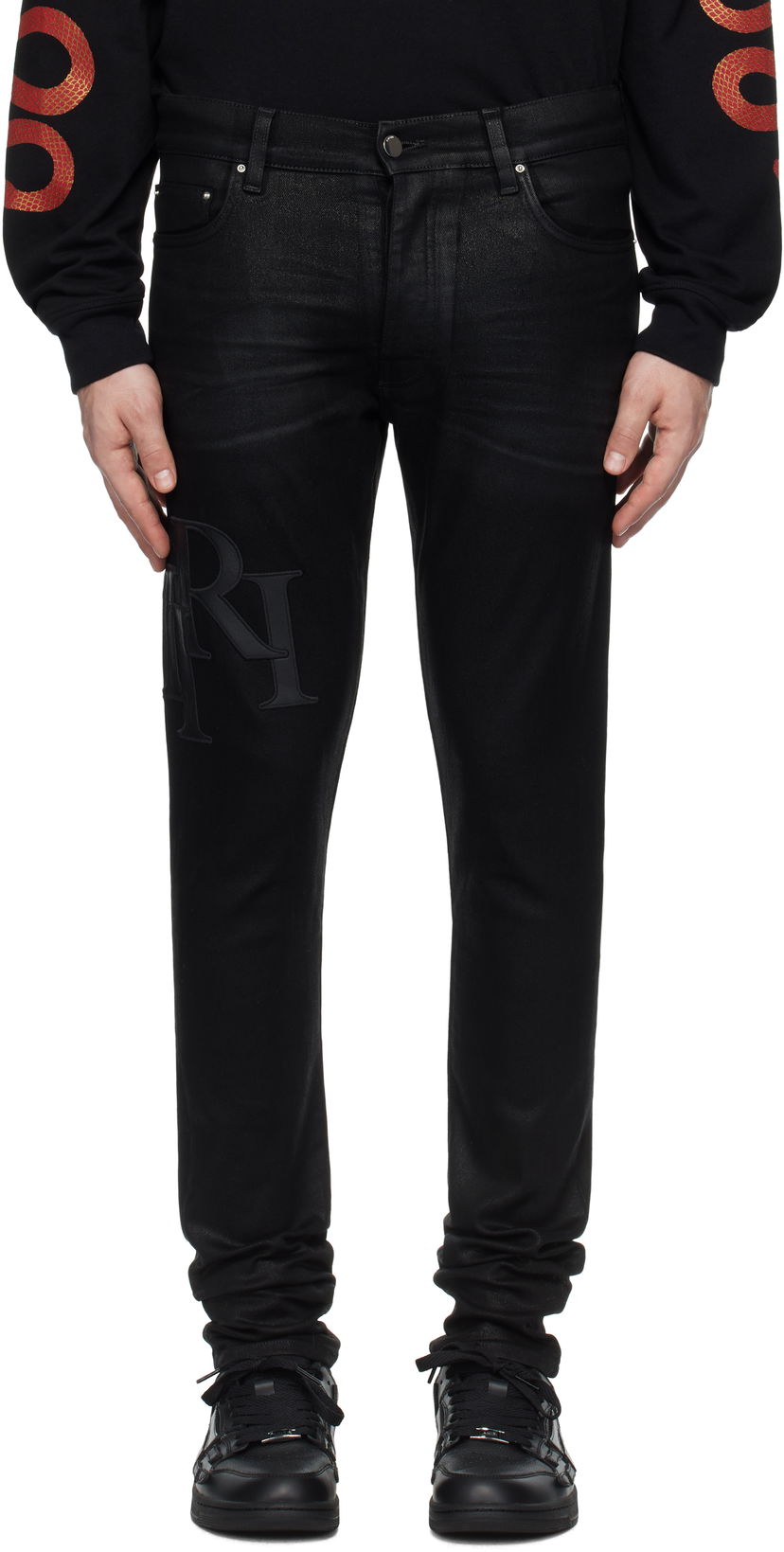 Jeans AMIRI Amiri Skinny Jeans With Staggered Logo Crna | AMDNSY1140