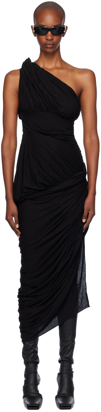 Haljina Rick Owens Rick Owens Lido Draped One-Shoulder Midi Dress Crna | RP02D3562 JWS