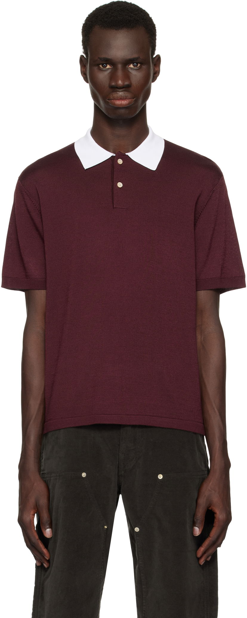 Polo majica Wales Bonner Wales Bonner Sun Polo Tamnocrvena | US25KN20-KN01-350 RAYON / MERINO
