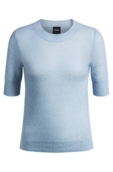 Džemper BOSS BOSS Textured Knit Sweater with Cropped Sleeves Plava | 50530718