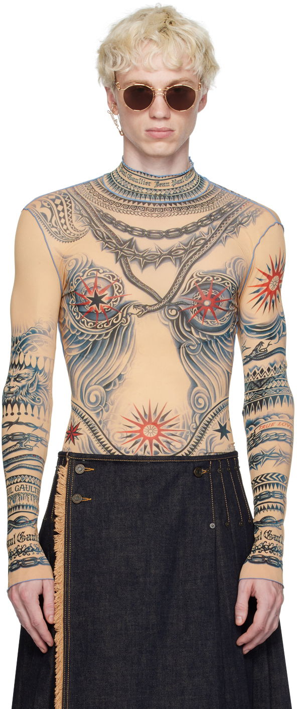 Majica kratkih rukava Jean Paul Gaultier Jean Paul Gaultier Tattoo Print Turtleneck Top Bež | 23/15-F-TO111-J528-635030