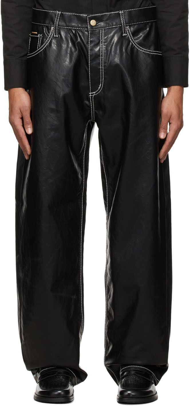 Hlače Eytys Benz Wide-Leg Vegan Leather Contrast Stitch Trousers Crna | BVLB