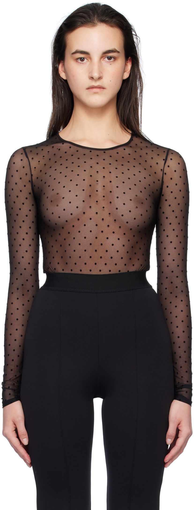 Majica bez rukava WARDROBE.NYC Polka Dot Long Sleeve Bodysuit Crna | W1106F24PD