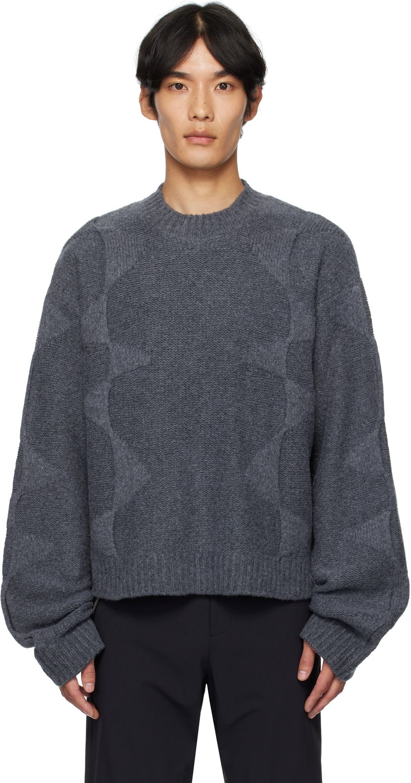 Džemper HELIOT EMIL HELIOT EMIL Cropped Spiral Knit Sweater Siva | PREAW25_M_07_063_DGY05_CO