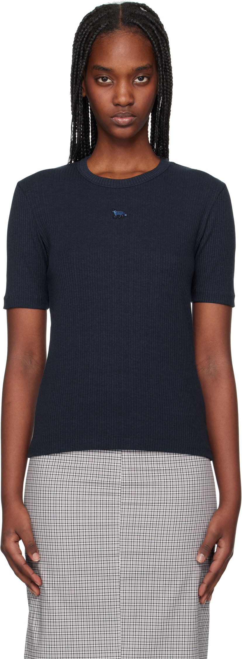 Majica kratkih rukava MAISON KITSUNÉ Maison Kitsuné Baby Fox Ribbed Fitted T-Shirt Tamnoplava | OW00124KJ0134