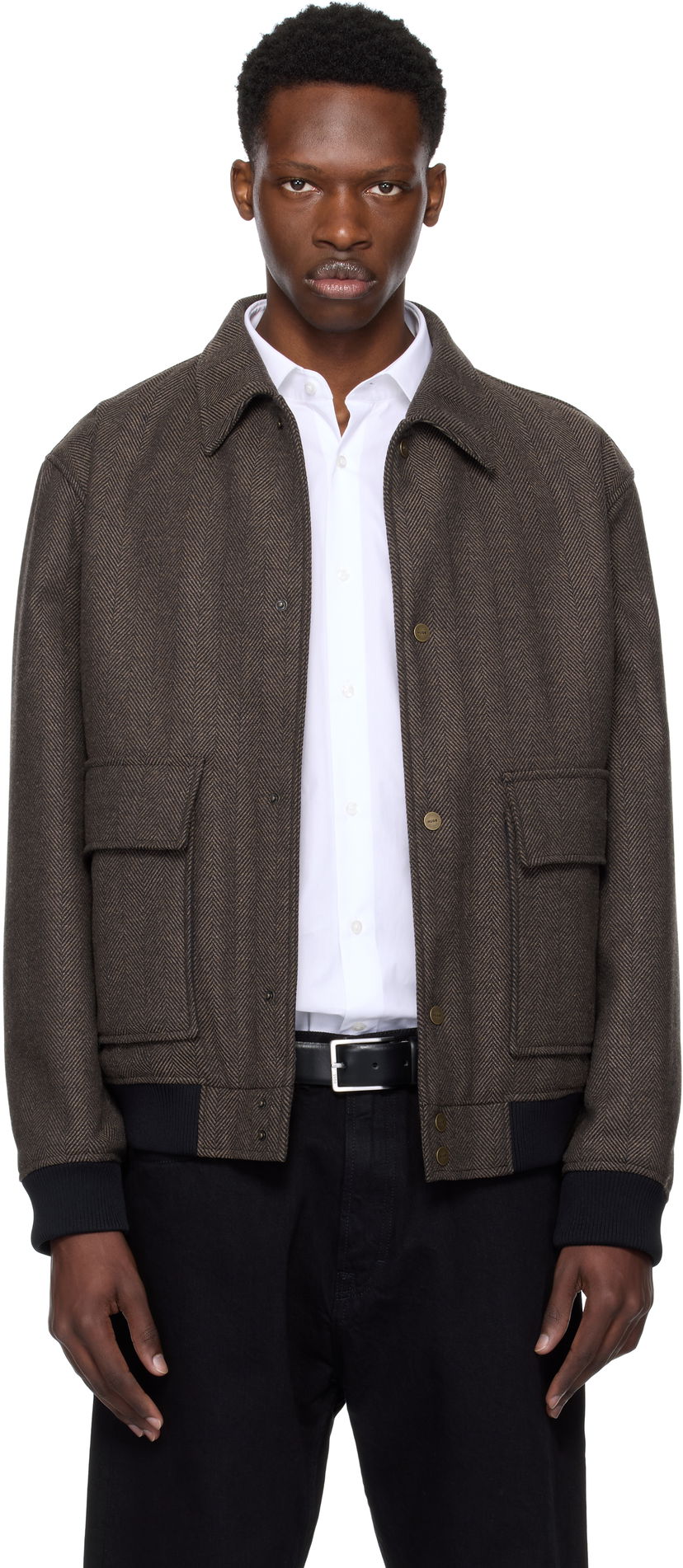 Bomber jakna BOSS Hugo Herringbone Bomber Jacket Smeđa | 50542617