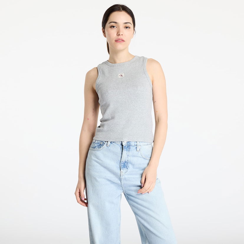 Majica bez rukava CALVIN KLEIN Calvin Klein Jeans Woven Label Tank Top Siva | LV047C201G P79