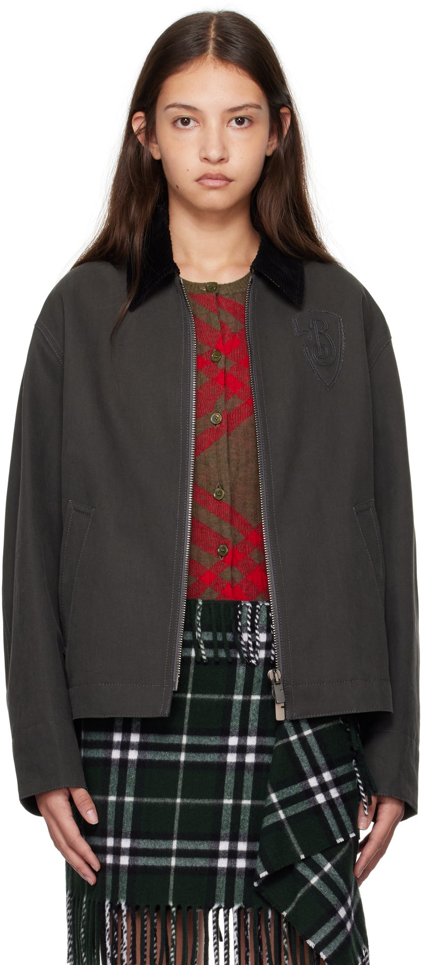 Jakna Burberry Cotton Jacket With Corduroy Collar Siva | 8097555