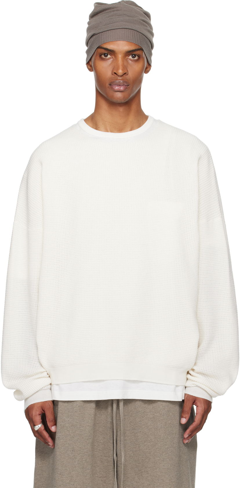 Dukserice Fear of God Fear of God ESSENTIALS Waffle Long Sleeve Crewneck Sweatshirt Bijela | 192SP256164F