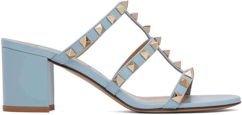 Dodaci Valentino Valentino Garavani Rockstud Calfskin Heeled Sandals Plava | 5W2S0C47VOD