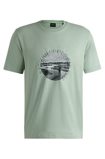 Majica kratkih rukava BOSS Stretch-Cotton T-Shirt with Golf Course Graphic Zelena | 50537847