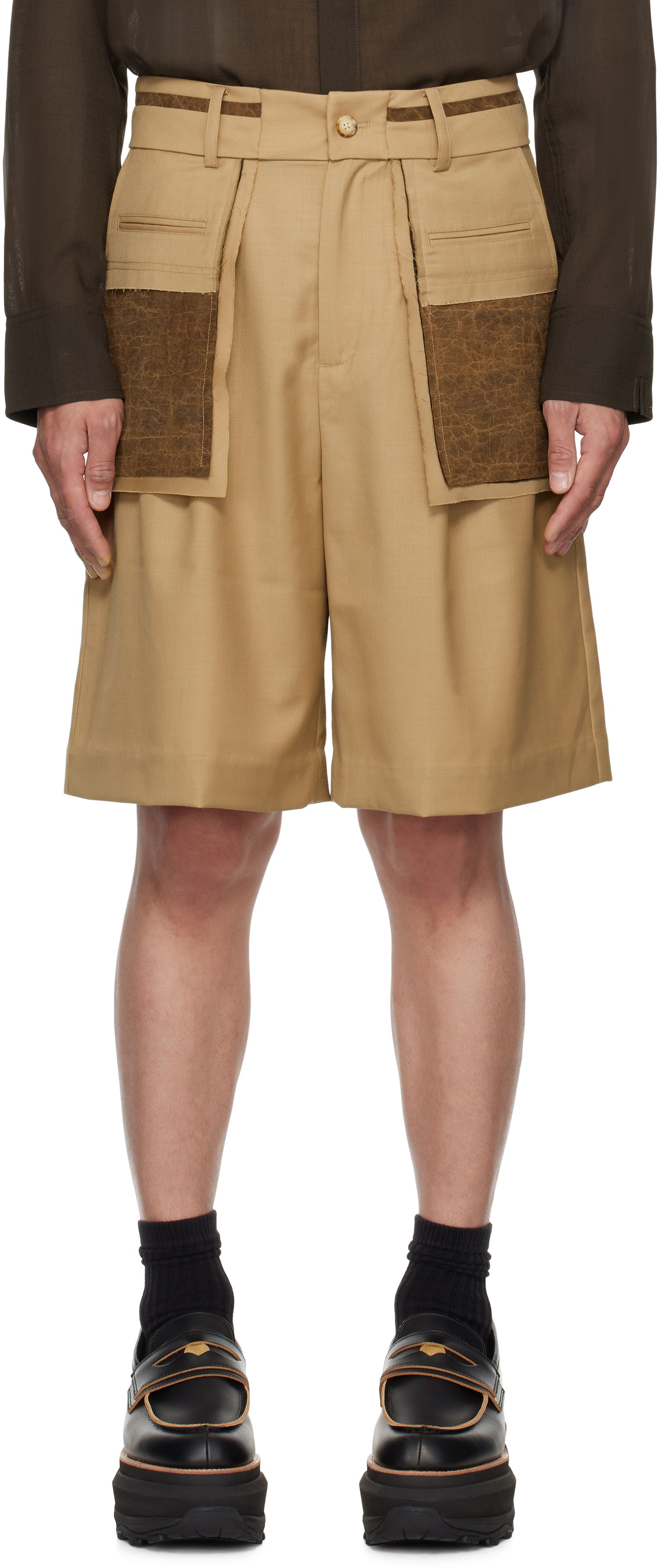 Kratke hlače Feng Chen Wang Feng Chen Wang Deconstructed Patchwork Shorts Bež | FUS19ST02K, 0