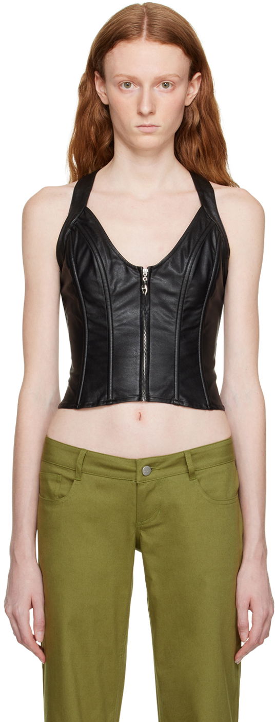 Majica bez rukava Miaou Miaou Hannah Jewett Edition Valda Faux-Leather Tank Top Crna | 7056PUBLK