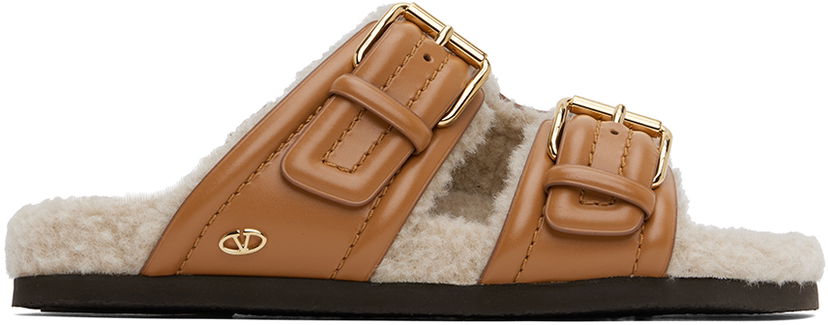 Dodaci Valentino Valentino Garavani Fussfriend Shearling Slide Sandals Smeđa | 5W2S0IZ4SQP
