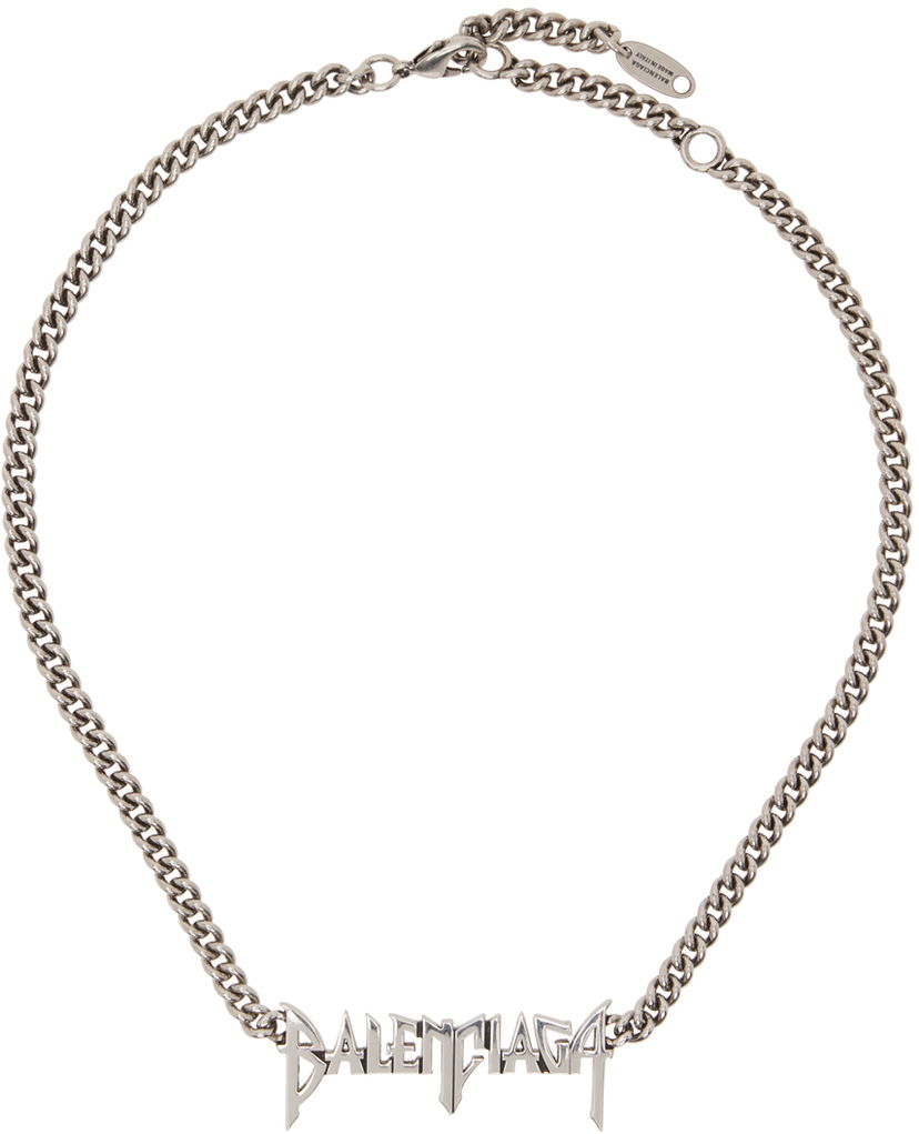 Ogrlica Balenciaga Gunmetal Typo Metal Necklace Metalik | 787781-TZ99I-0911