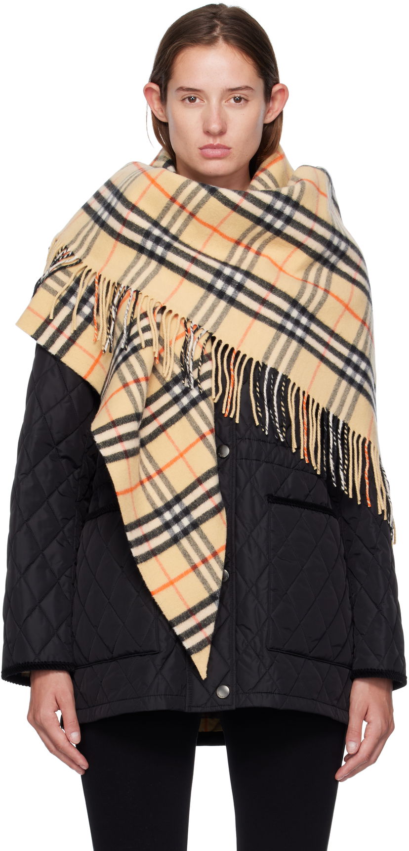 Šal Burberry Burberry Check Wool Cashmere Cape Bež | 8113128