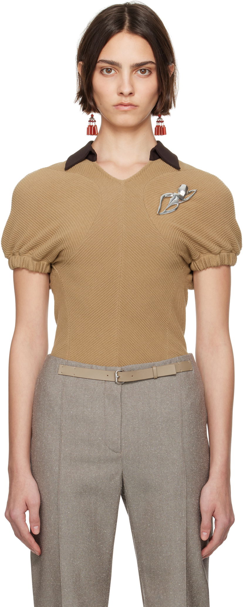 Džemper Tory Burch Tory Burch Short Sleeve Knit Polo Bež | 173370-965