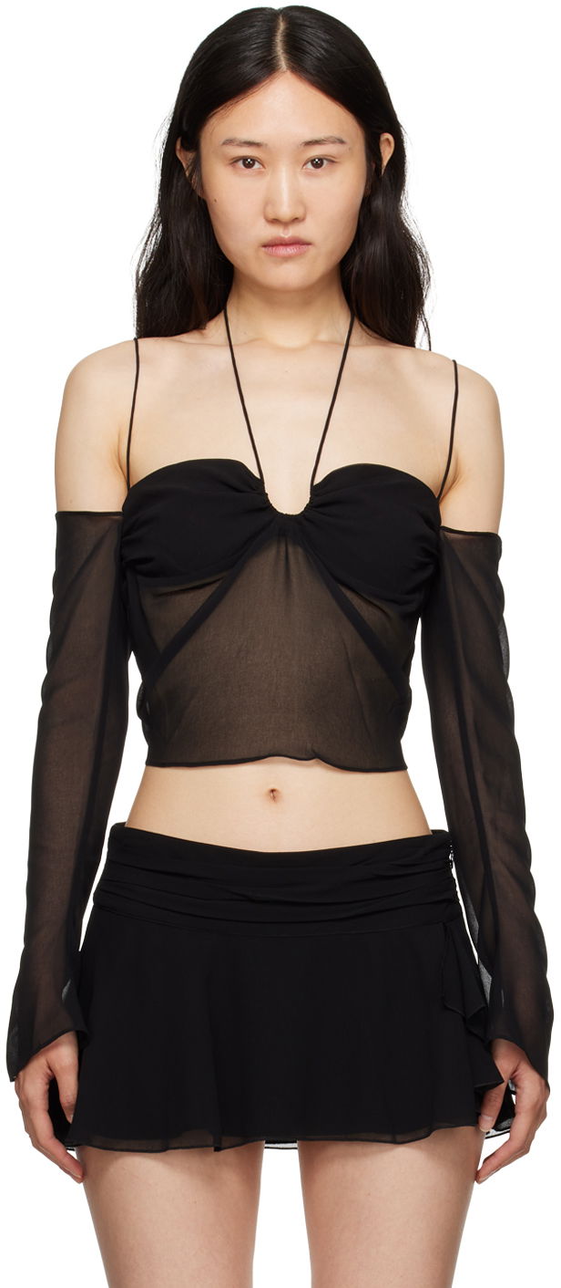 Crop top GUIZIO Guizio Gathered Sheer Off-Shoulder Blouse Crna | H23113W034