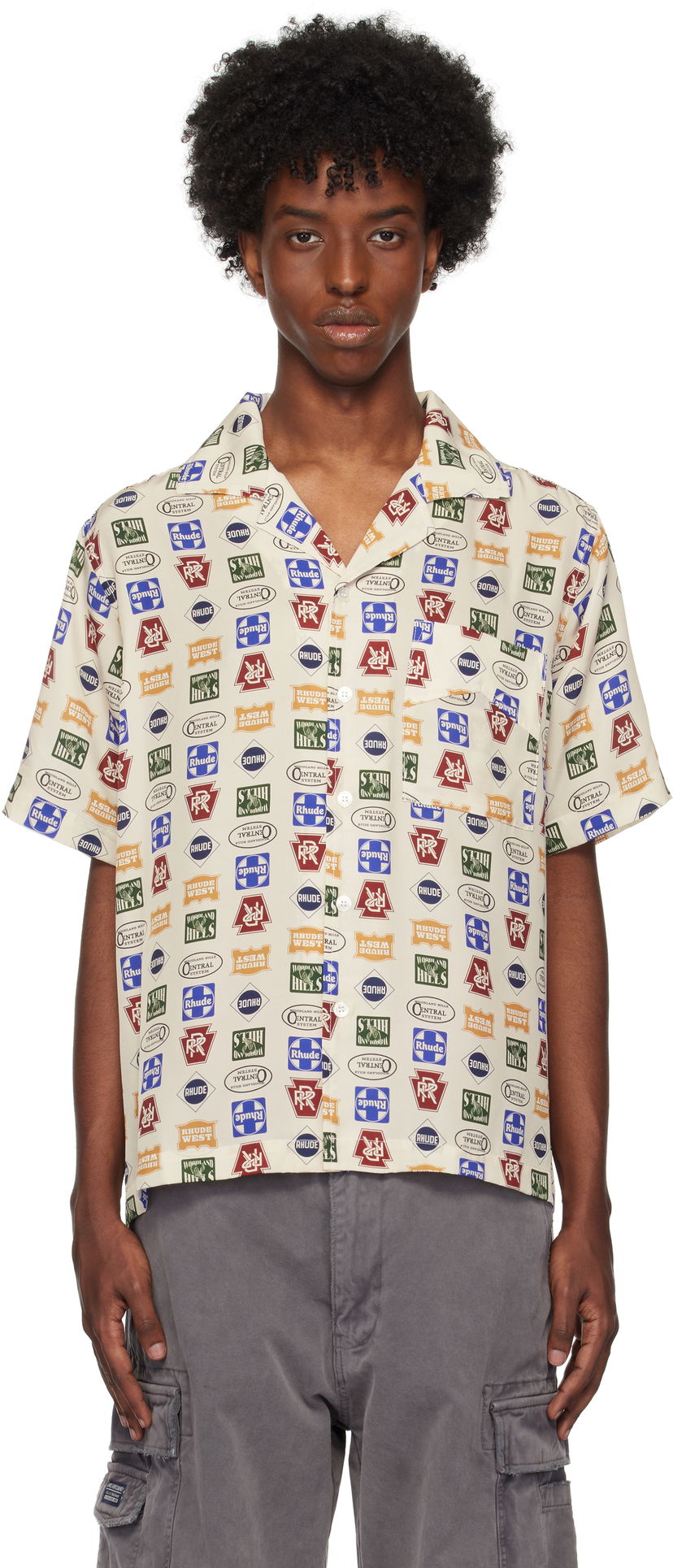 Košulja Rhude Trucker Print Silk Shirt Bež | RHFW24SR01092