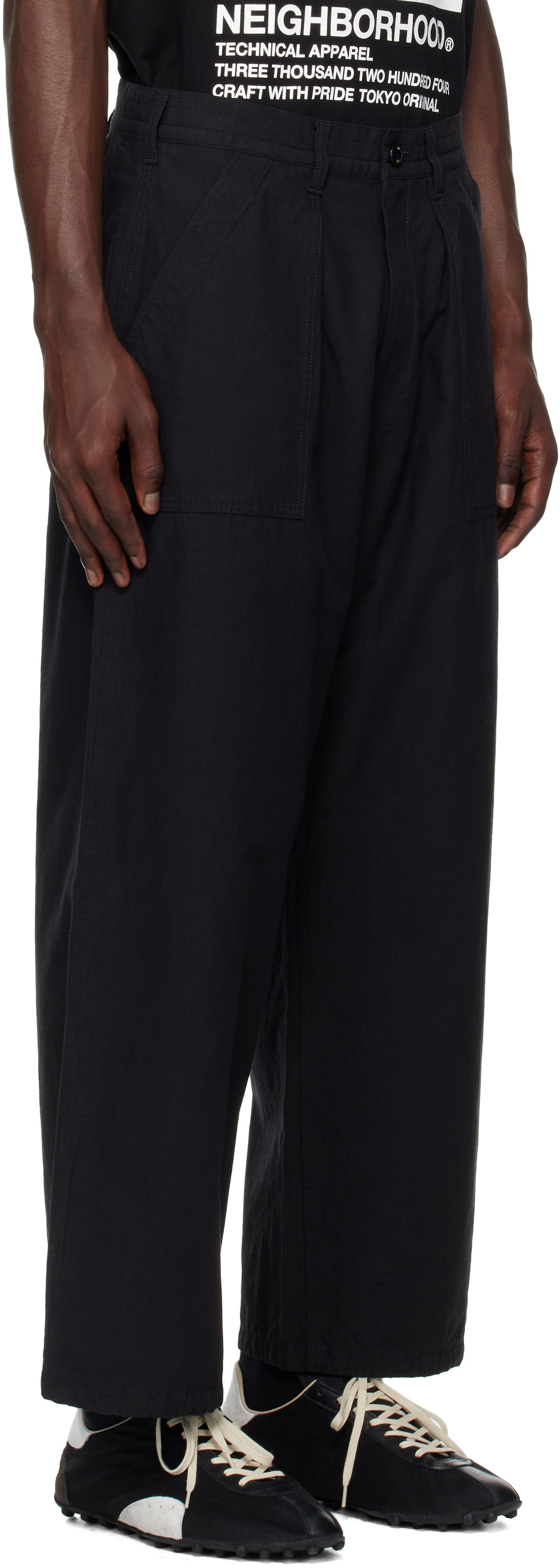 Hlače Neighborhood Neighborhood Wide Baker Trousers Crna | 251ZANH-PTM07, 1