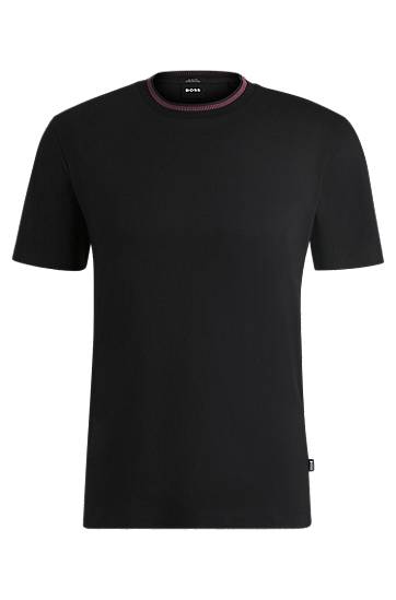 Majica kratkih rukava BOSS Slim Fit Mercerized Cotton Tee with Collar Stripe Crna | 50531793