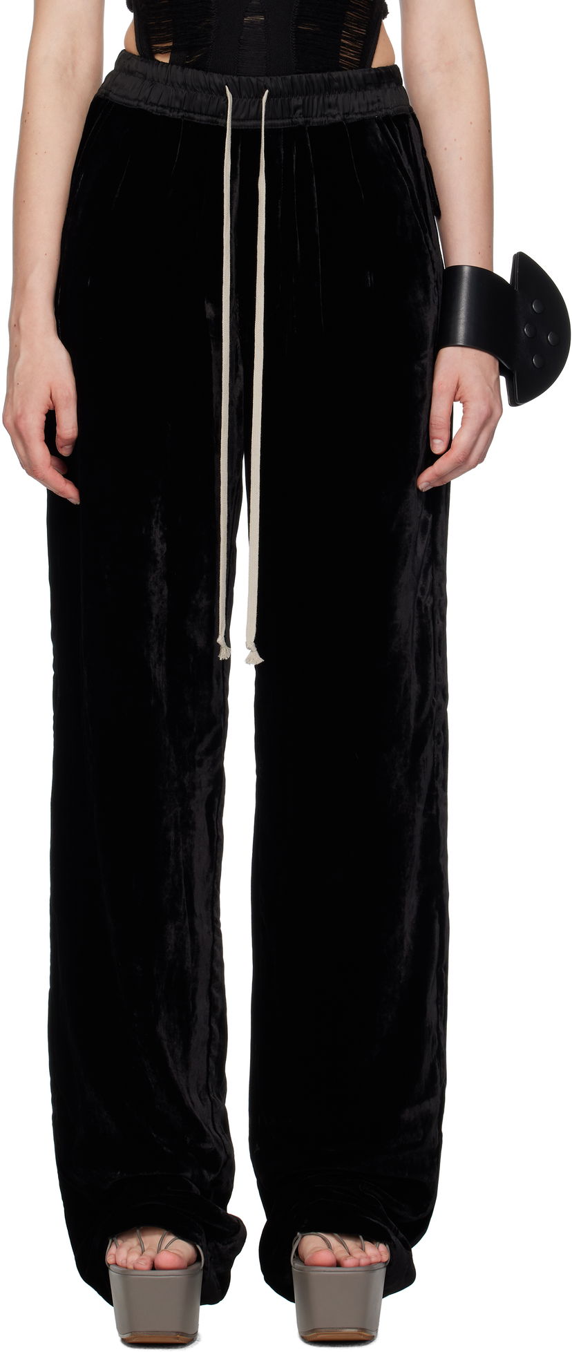 Hlače Rick Owens Rick Owens Dietrich Drawstring Velvet Trousers Crna | RP02E4325 V