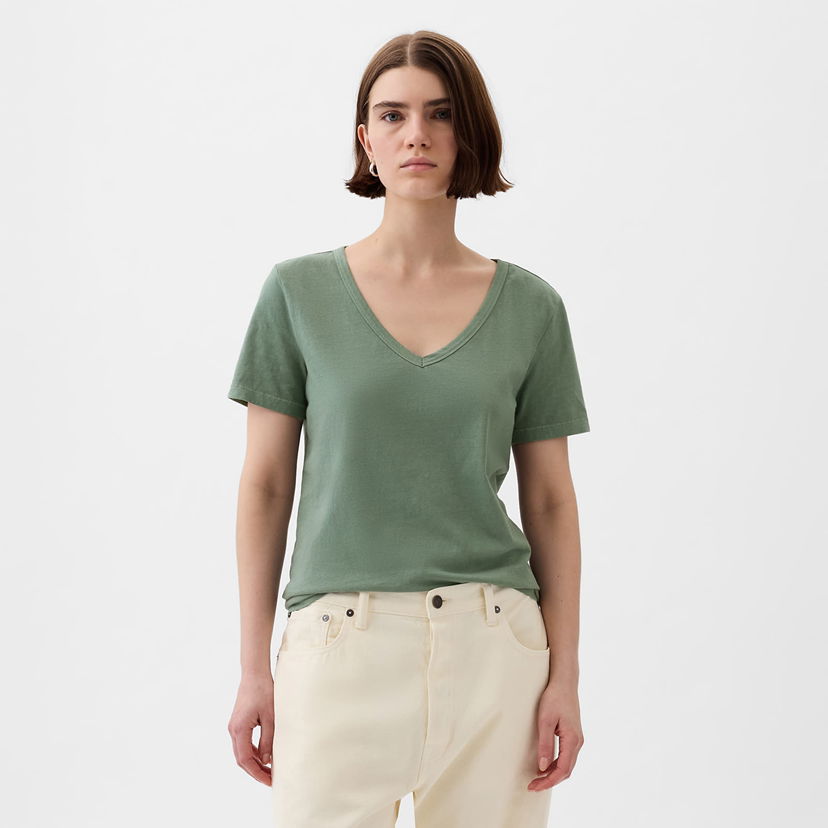 Majica kratkih rukava GAP V-Neck Tee Laurel Wreath Green Zelena | 740140-65