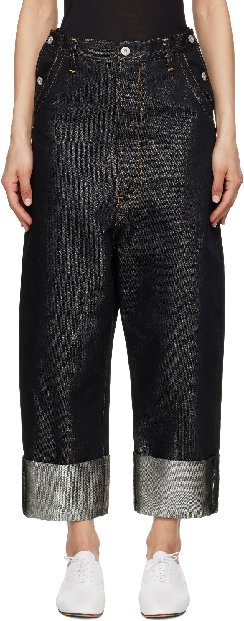 Jeans Junya Watanabe Junya Watanabe Glitter Denim Cropped Jeans Crna | JO-P018-051-1