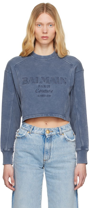 Džemper Balmain Balmain 'Couture' Cropped Embroidered Sweatshirt Plava | EF1JO076BC96, 0