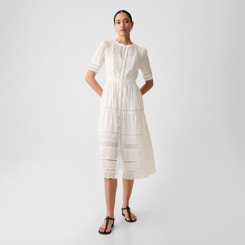Haljina GAP Dresses Shortsleeve Midi Dress New Off White Bež | 880287-02