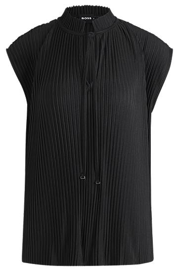 Majica bez rukava BOSS Stretch Sleeveless Plissé Top Crna | 50546364