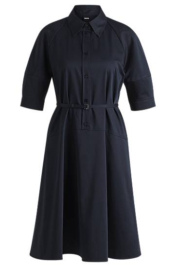 Haljina BOSS Stretch Cotton Shirt Dress with Half Placket Tamnoplava | 50537388