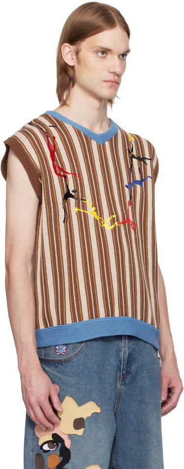 Džemper KidSuper KidSuper Embroidered Figures Knit Sweater Vest Smeđa | SS25-SW-09, 1