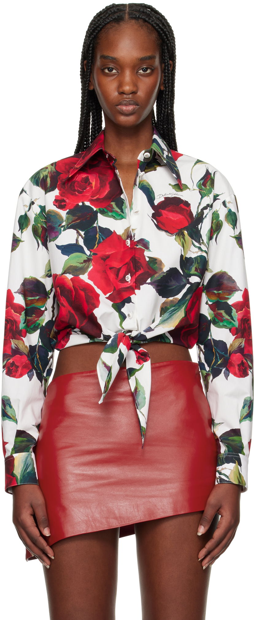 Košulja Dolce & Gabbana Dolce&Gabbana Rose Print Tie Front Shirt Bijela | F5S65T HS5S2