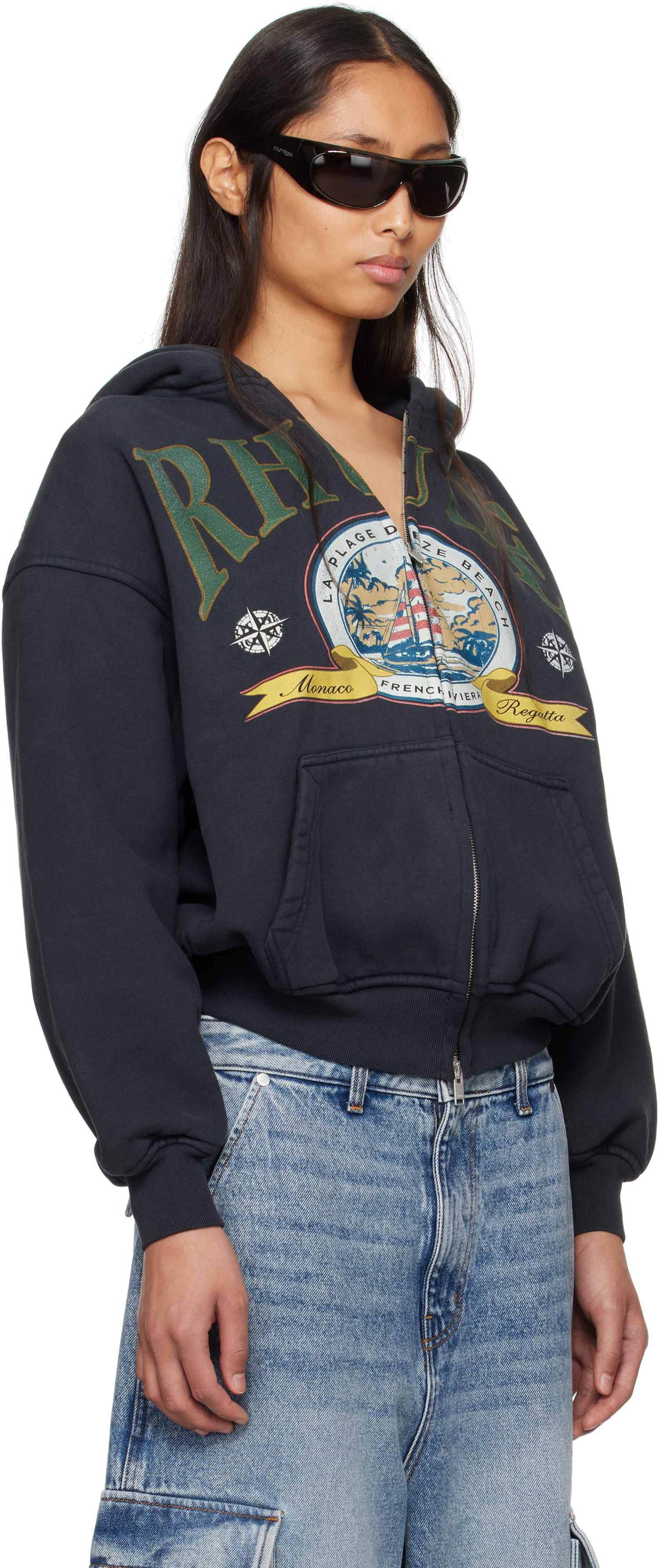 Dukserice Rhude Rhude Monaco Regatta Graphic Full-Zip Hoodie Crna | RHSS25HO09012, 1