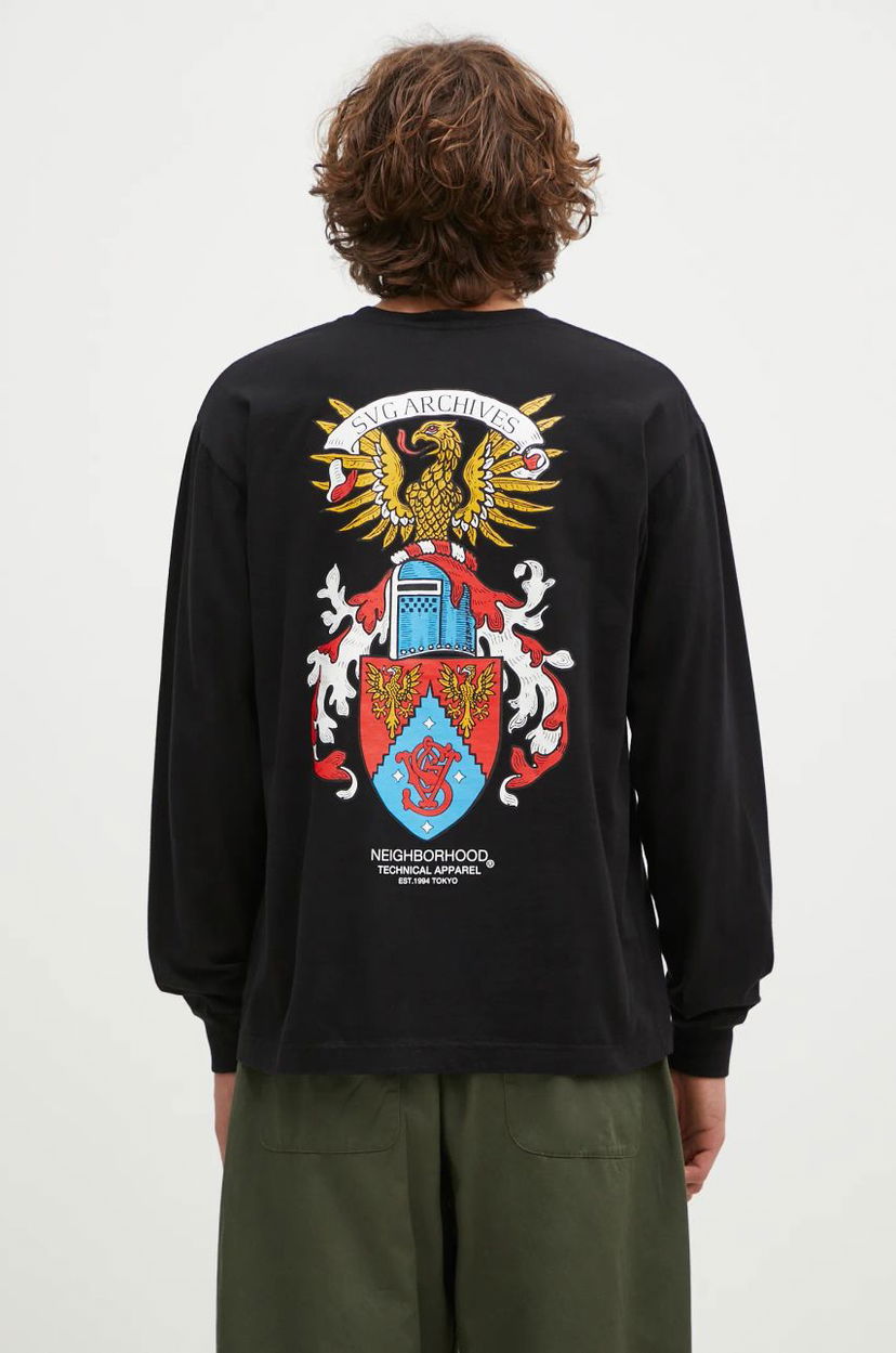 Majica kratkih rukava Neighborhood Black Long Sleeve T-Shirt with Graphic Print Crna | 242PCNH.LT13
